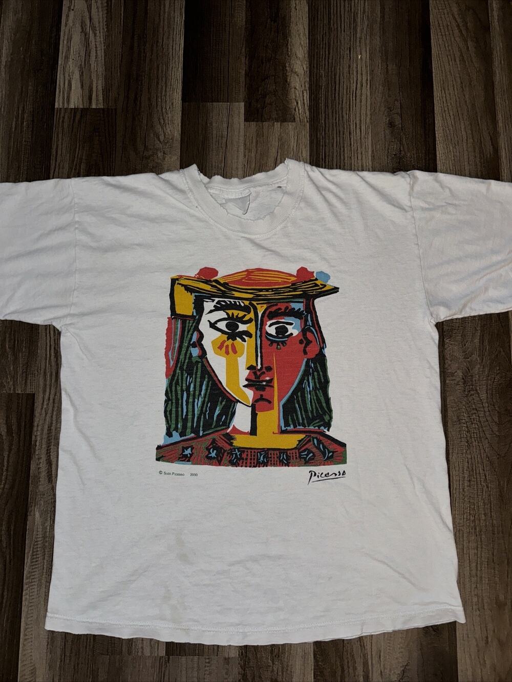 Vintage Y2K Picasso T-Shirt White XL 21x26 2000 Crying lady